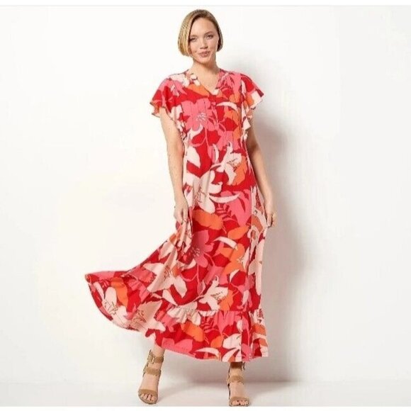 Studio Park x Amy Stran Regular Floral Effortless Maxi Dress Pink Floral 4X - Picture 1 of 2